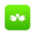 Wedding doves heart icon green vector