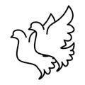 Wedding doves thin line icon. Pigeons vector illustration isolated on white. Birds outline style design, designed for