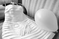 Wedding dress with accessories on the sofa Royalty Free Stock Photo