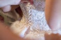 Wedding dress of the bride to tie a corset Royalty Free Stock Photo