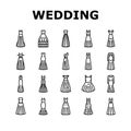 wedding dress bride woman icons set vector Royalty Free Stock Photo