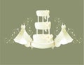 Wedding dress and cake gray background Royalty Free Stock Photo