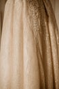 Wedding dress details close up. Bride`s dress Royalty Free Stock Photo