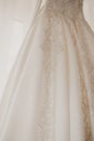 Wedding dress details close up. Bride`s dress Royalty Free Stock Photo