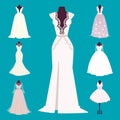 Wedding bride dress elegance style celebration bridal shower clothing accessories vector illustration. Royalty Free Stock Photo