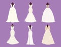 Wedding bride dress elegance style celebration bridal shower clothing accessories vector illustration. Royalty Free Stock Photo