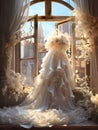 A Wedding Dress In Front Of A Window