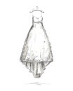 Wedding dress on a hanger, hand drawn.