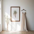 Elegant Wedding Dress: A Subtle And Earthy Wall Art In An Empty Room