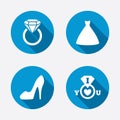 Wedding dress icon. Women's shoe symbol