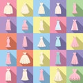 Wedding dress icons set flat vector. Bride accessories