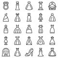 Wedding dress icons set, outline style Royalty Free Stock Photo