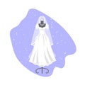 Wedding dress on mannequin vector illustration. Fashion bride and bridesmaid wedding wear. White dress, accessories set Royalty Free Stock Photo