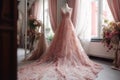 Wedding dress pink. Generate Ai Royalty Free Stock Photo