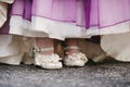 Wedding dress with purple. accent close. Royalty Free Stock Photo