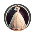 Wedding dress round icon, illustration generated by AI