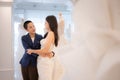 LGBT couple asian embracing each other after the bride tries on the wedding dress Royalty Free Stock Photo