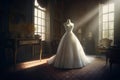 Wedding dress in sunny light. Generate Ai Royalty Free Stock Photo