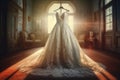 Wedding dress vintage in sunny light. Generate Ai Royalty Free Stock Photo