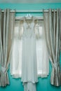 Wedding dress on the window Royalty Free Stock Photo