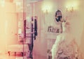 Wedding dress in window display . ( Filtered image processed vintage effect. ) Royalty Free Stock Photo