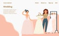 Wedding dresses for brides landing page, cartoon vector illustration. Fashion bride and bridesmaid wear. Royalty Free Stock Photo