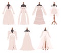 Wedding Dresses Collection, Showcasing Elegant Timeless Designs, Intricate Lacework And Flowing Silhouettes, Vector Set