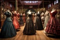 Wedding dresses in the interior of the royal palace, France, AI Generated