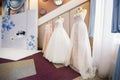 Wedding dresses presented on a fashion exhibition.