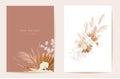 Wedding dried lunaria, orchid, pampas grass floral invitation. Vector Exotic dried flowers, palm leaves boho card