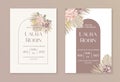 Wedding dried lunaria, rose, pampas grass floral vector card. Watercolor Exotic dried flowers, palm leaves boho