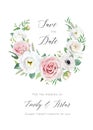 Wedding elegant invitation, save the date card, greeting template design. Floral editable vector wreath decoration. White, pink Royalty Free Stock Photo