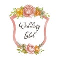 Watercolor wedding rose emblem. Hand draw floral illustration