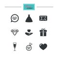 Wedding, engagement icons. Love oath letter. Royalty Free Stock Photo