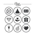 Wedding, engagement icons. Love oath letter. Royalty Free Stock Photo