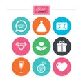 Wedding, engagement icons. Love oath letter. Royalty Free Stock Photo