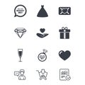 Wedding, engagement icons. Love oath letter. Royalty Free Stock Photo