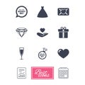 Wedding, engagement icons. Love oath letter.