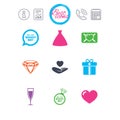 Wedding, engagement icons. Love oath letter. Royalty Free Stock Photo