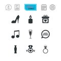 Wedding, engagement icons. Ring with diamond. Royalty Free Stock Photo