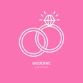 Wedding or engagement rings line icon. Vector logo for jewelery store, wedding organization service or event agency