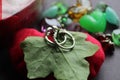 Wedding or engagements rings display with selective focus. Royalty Free Stock Photo
