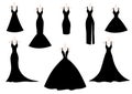 Set of silhouettes of classic, wedding and cocktail dresse