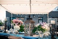 Wedding or Event decoration table setup, outdoors Royalty Free Stock Photo