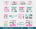 Wedding Family Bridal Party Quotes Collection Set Retro Typographic Art Bundle on White Background