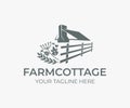 Wedding farm cottage, roof and chimney with fence and herbs, logo design. House or home rustic, rural scene and countryside, vecto Royalty Free Stock Photo
