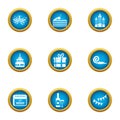 Wedding feast icons set, flat style