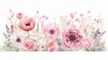 wedding floral with beautiful dreamy pink garden watercolor landscape on white background