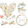 Wedding Floral Collection. Elements. Hearts,Arrows,Flowers,Wreaths,Laurel. Royalty Free Stock Photo