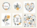 Wedding floral collection with hand drawn flowers and plants